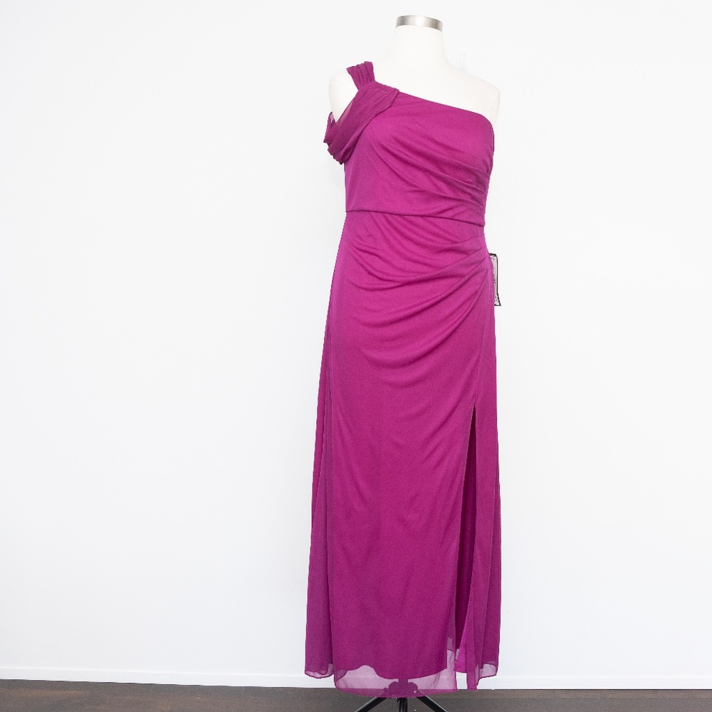 Alex Evenings - One Shoulder Ruched Mesh Gown - Picture 2 of 12